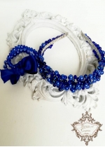 Комплект дизайнерска диадема и гривни с перли и кристали Сваровски модел Royal Blue Rose by Rosie