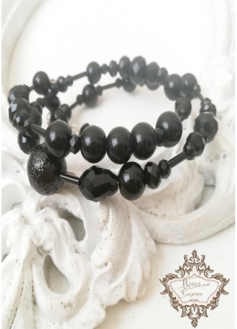 Черна дизайнерска Гривна със Сваровски кристали и перли Black Rose by Rosie